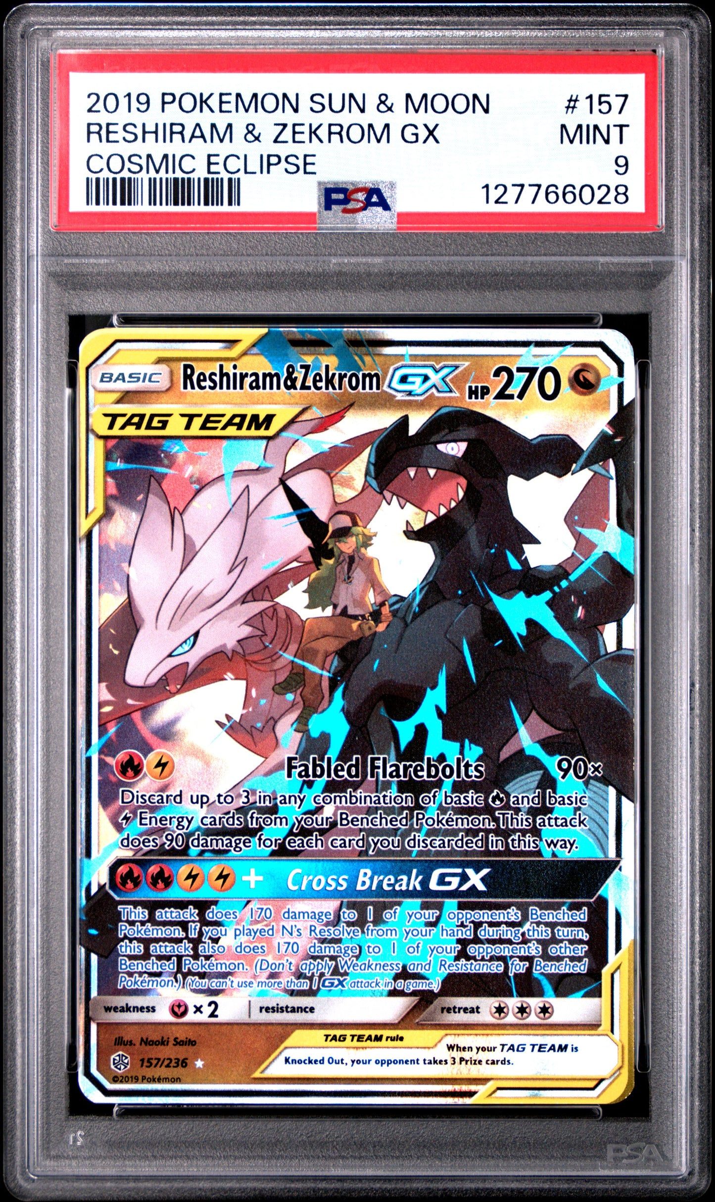 RESHIRAM & ZEKROM GX COSMIC ECLIPSE PSA 9