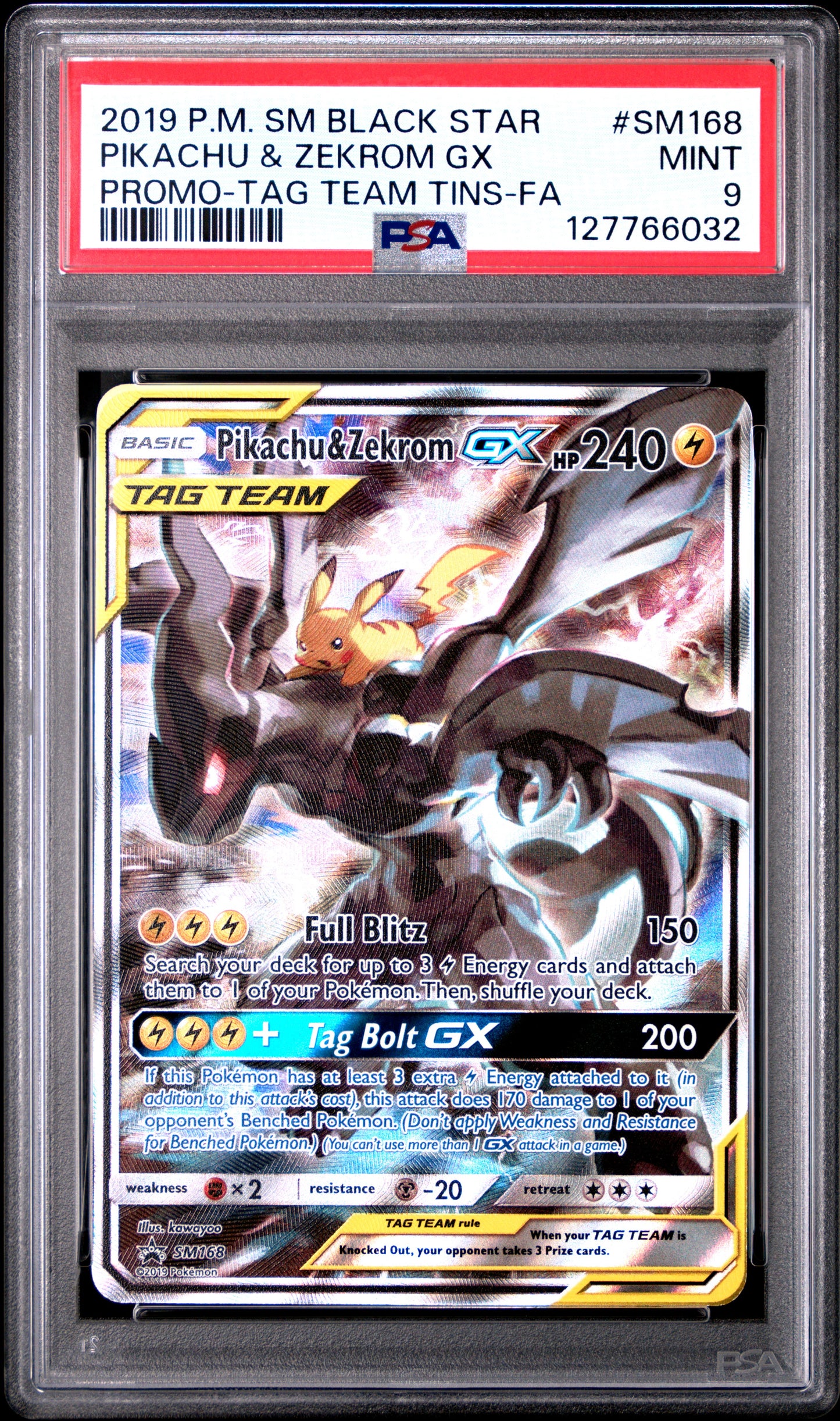 PIKACHU & ZEKROM GX PROMO-TAG TEAM PSA 9