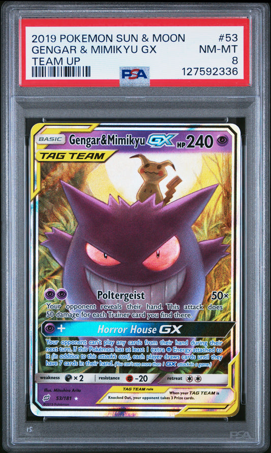 GENGAR & MIMIKYU GX TEAM UP PSA 8