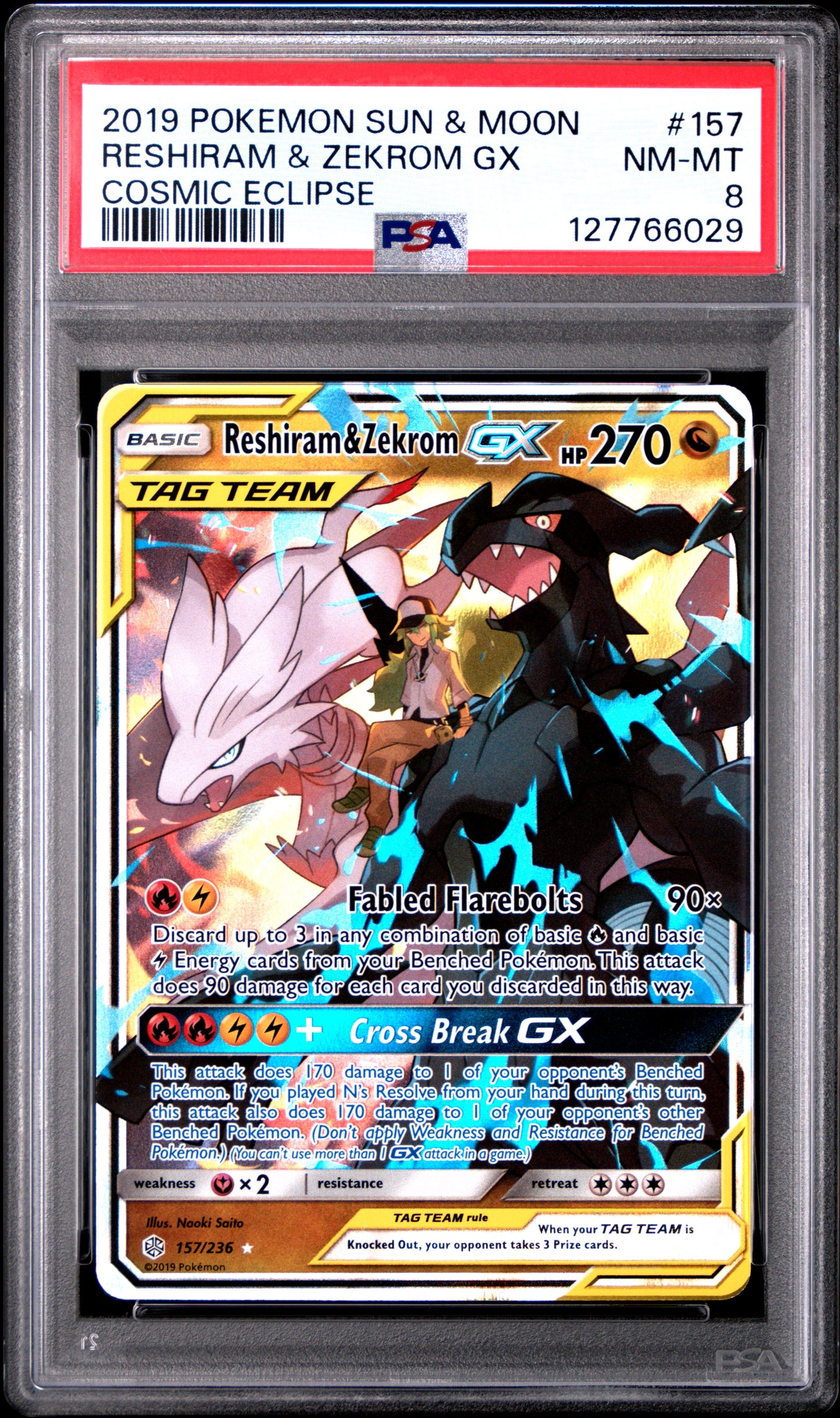 RESHIRAM & ZEKROM GX COSMIC ECLIPSE PSA 8