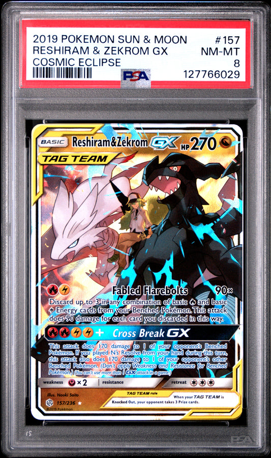 RESHIRAM & ZEKROM GX COSMIC ECLIPSE PSA 8