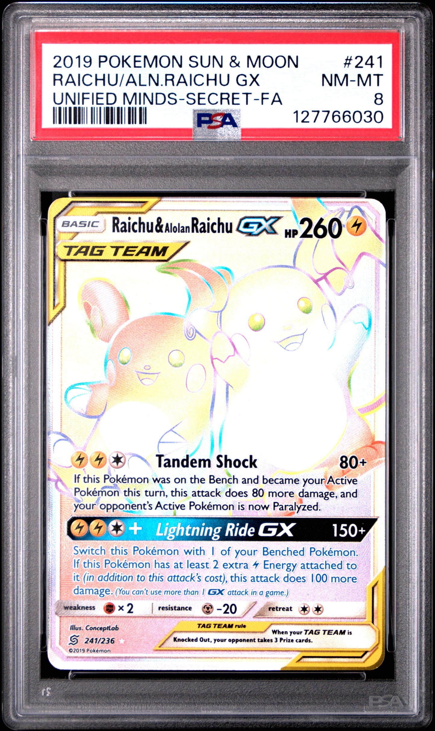 RAICHU/ALN.RAICHU GX UNIFIED MINDS PSA 8