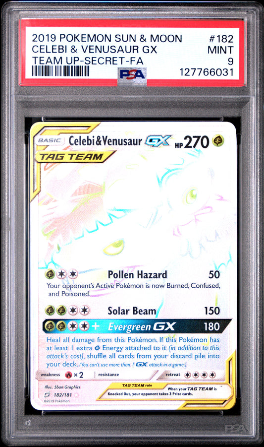 CELEBI & VENUSAUR GX TEAM UP PSA 9