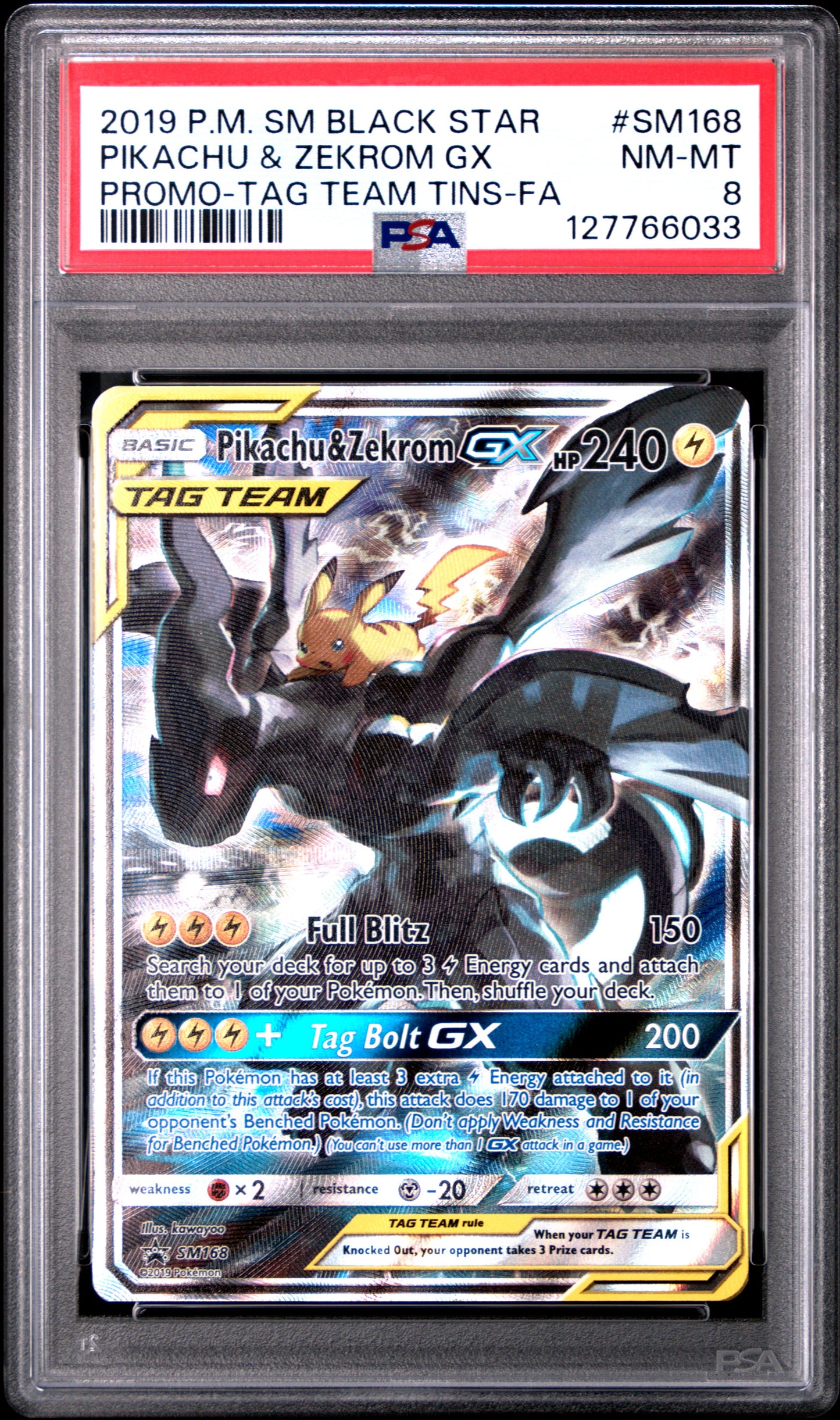 PIKACHU & ZEKROM GX PROMO-TAG TEAM PSA 8